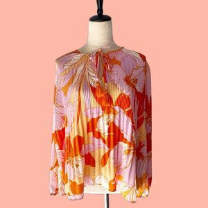 NWT DR2 Daniel Rainn Size L Women's Peasant Top Crinkle Pleat Long Sleeve Blouse